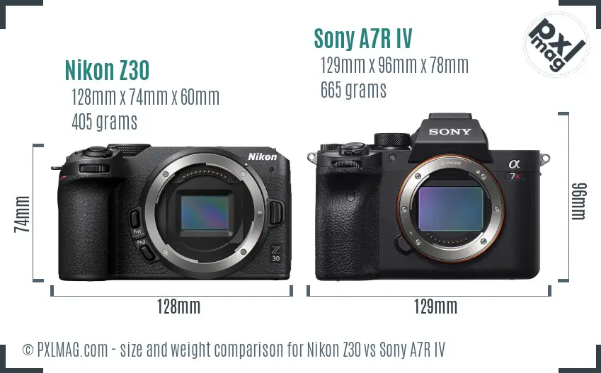 Nikon Z30 vs Sony A7R IV size comparison