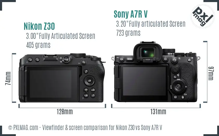 Nikon Z30 vs Sony A7R V Screen and Viewfinder comparison