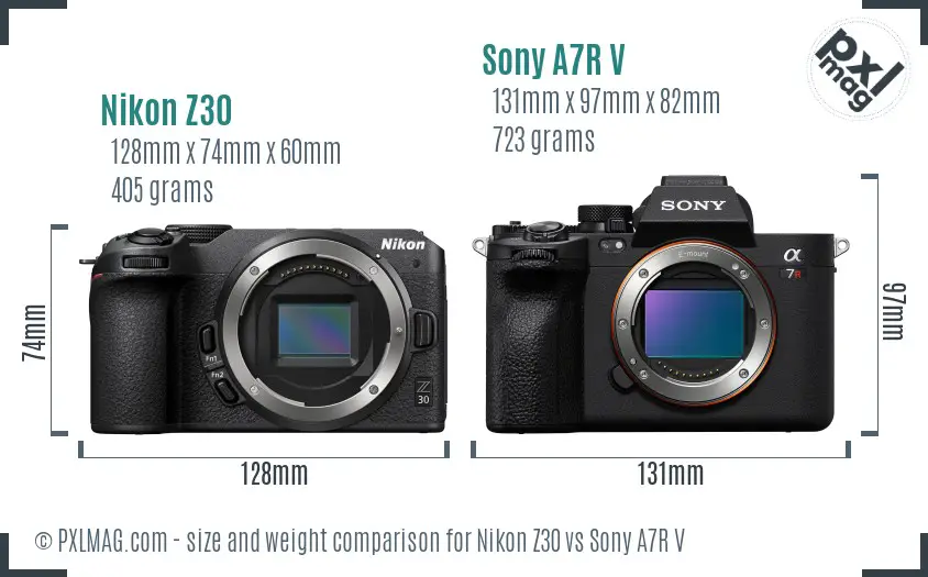 Nikon Z30 vs Sony A7R V size comparison