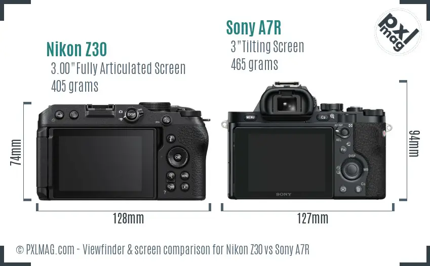 Nikon Z30 vs Sony A7R Screen and Viewfinder comparison