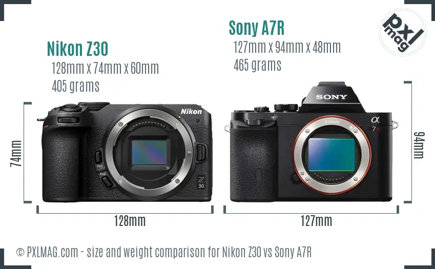 Nikon Z30 vs Sony A7R size comparison