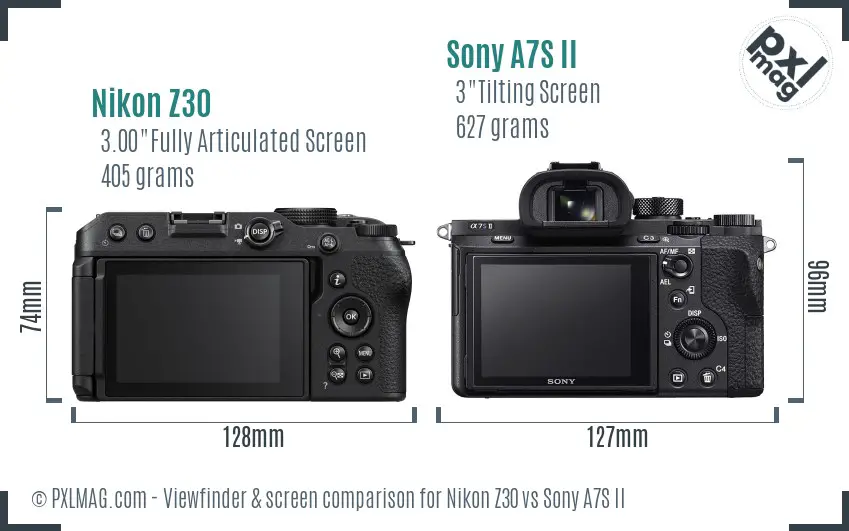 Nikon Z30 vs Sony A7S II Screen and Viewfinder comparison