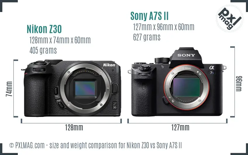 Nikon Z30 vs Sony A7S II size comparison