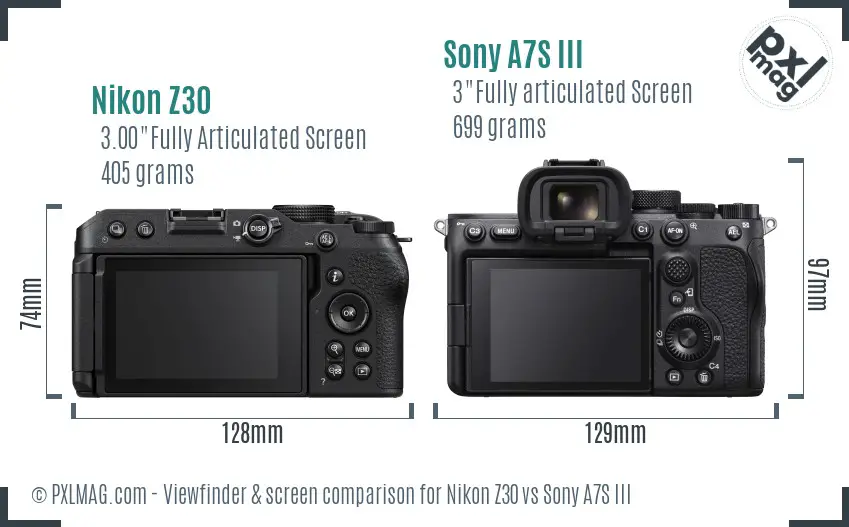 Nikon Z30 vs Sony A7S III Screen and Viewfinder comparison