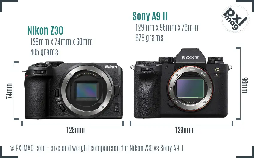 Nikon Z30 vs Sony A9 II size comparison