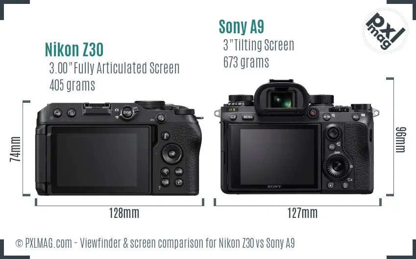 Nikon Z30 vs Sony A9 Screen and Viewfinder comparison