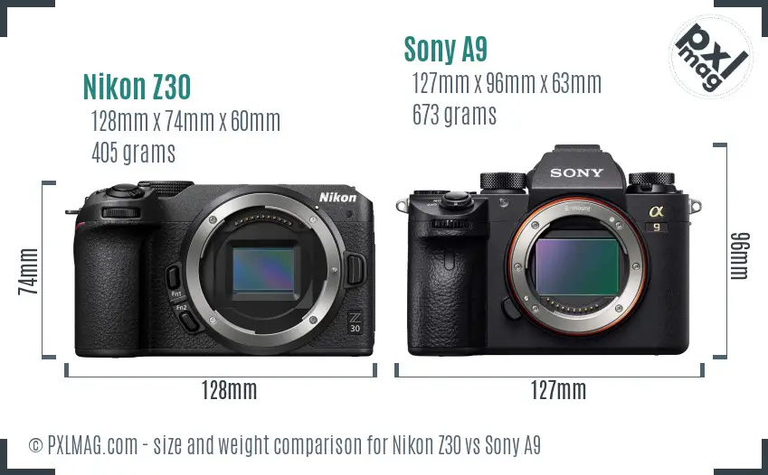 Nikon Z30 vs Sony A9 size comparison