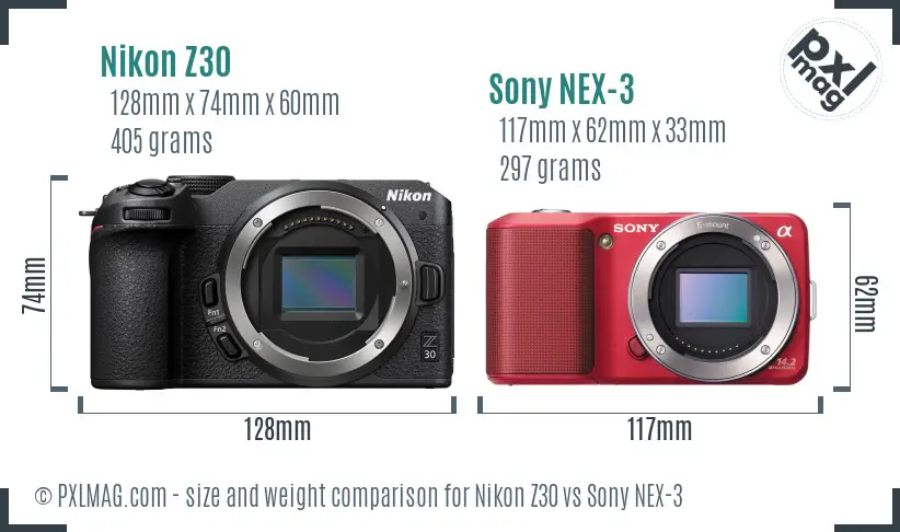 Nikon Z30 vs Sony NEX-3 size comparison