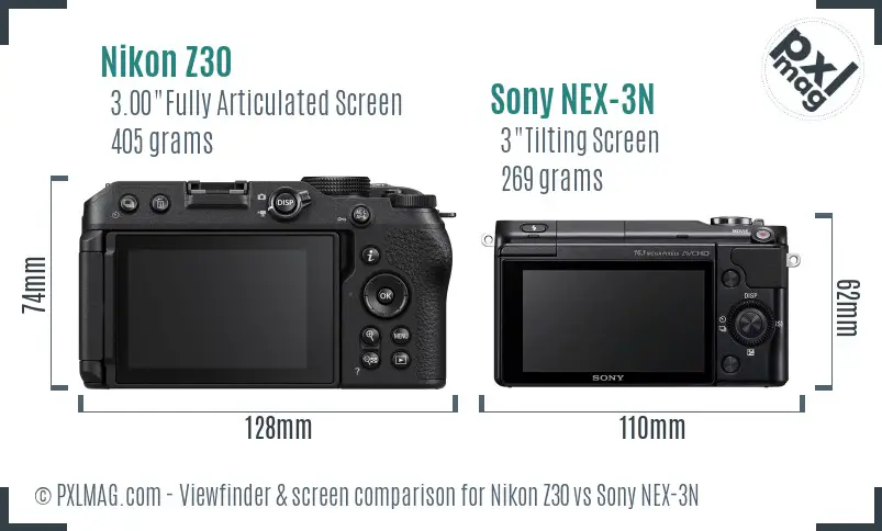 Nikon Z30 vs Sony NEX-3N Screen and Viewfinder comparison