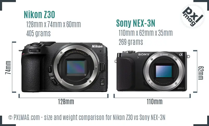 Nikon Z30 vs Sony NEX-3N size comparison