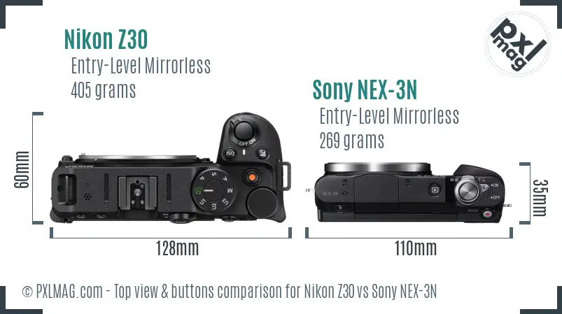 Nikon Z30 vs Sony NEX-3N top view buttons comparison
