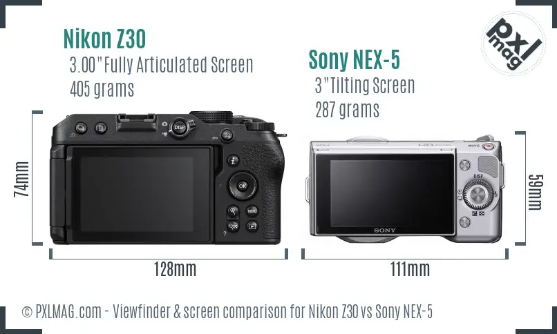 Nikon Z30 vs Sony NEX-5 Screen and Viewfinder comparison Nikon Z30 vs Sony NEX-5 Screen and Viewfinder comparison