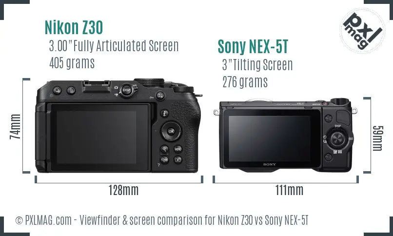 Nikon Z30 vs Sony NEX-5T Screen and Viewfinder comparison