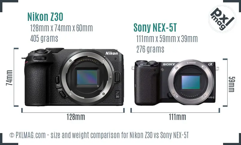 Nikon Z30 vs Sony NEX-5T size comparison