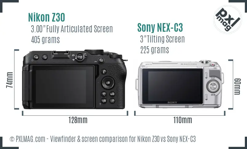 Nikon Z30 vs Sony NEX-C3 Screen and Viewfinder comparison Nikon Z30 vs Sony NEX-C3 Screen and Viewfinder comparison