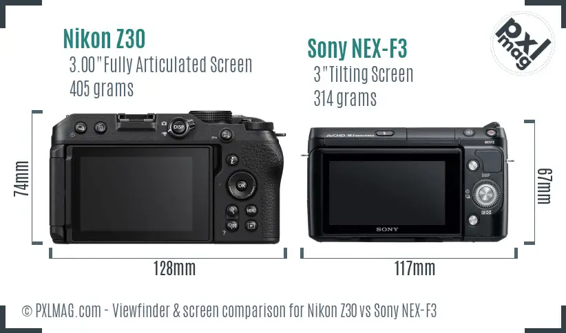 Nikon Z30 vs Sony NEX-F3 Screen and Viewfinder comparison