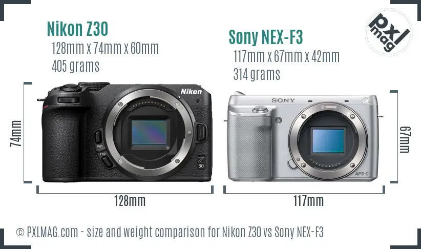 Nikon Z30 vs Sony NEX-F3 size comparison