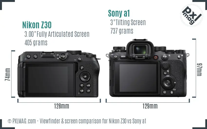 Nikon Z30 vs Sony a1 Screen and Viewfinder comparison