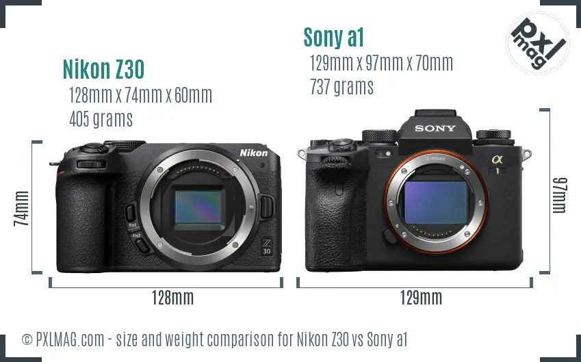 Nikon Z30 vs Sony a1 size comparison