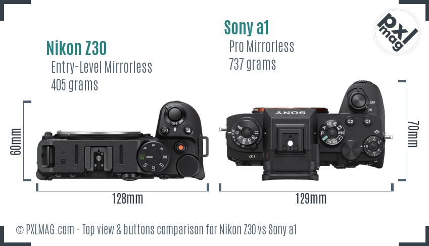 Nikon Z30 vs Sony a1 top view buttons comparison