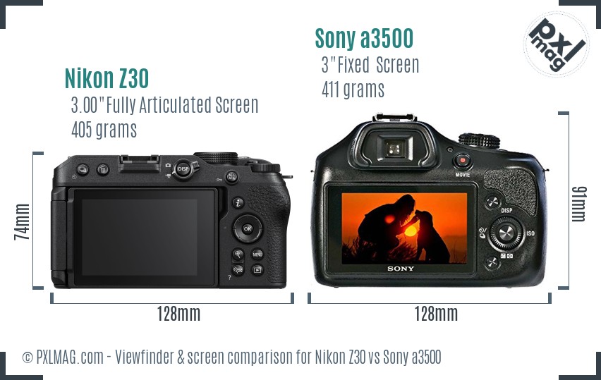 Nikon Z30 vs Sony a3500 Screen and Viewfinder comparison