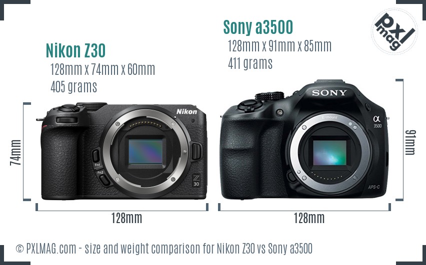 Nikon Z30 vs Sony a3500 size comparison