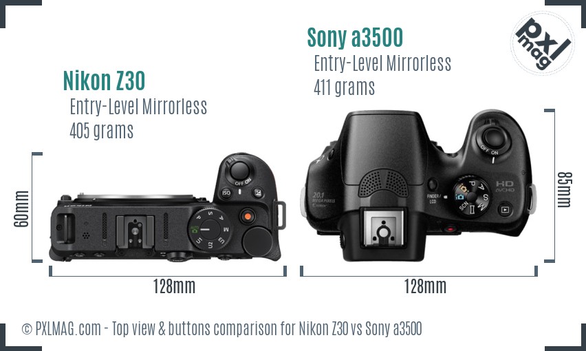 Nikon Z30 vs Sony a3500 top view buttons comparison