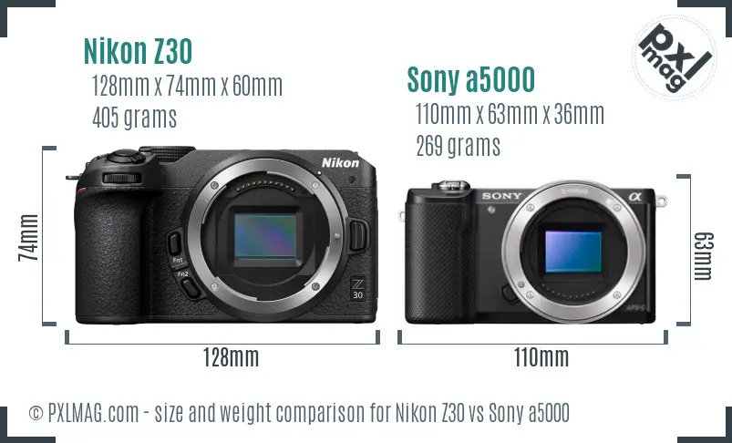 Nikon Z30 vs Sony a5000 size comparison Nikon Z30 vs Sony a5000 size comparison
