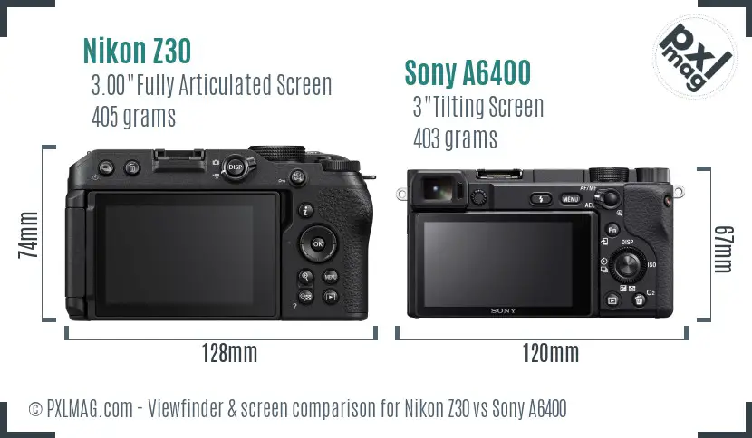 Nikon Z30 vs Sony A6400 Screen and Viewfinder comparison