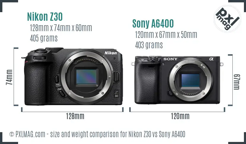 Nikon Z30 vs Sony A6400 size comparison