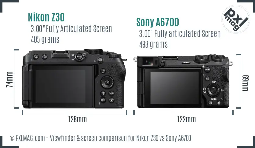 Nikon Z30 vs Sony A6700 Screen and Viewfinder comparison Nikon Z30 vs Sony A6700 Screen and Viewfinder comparison