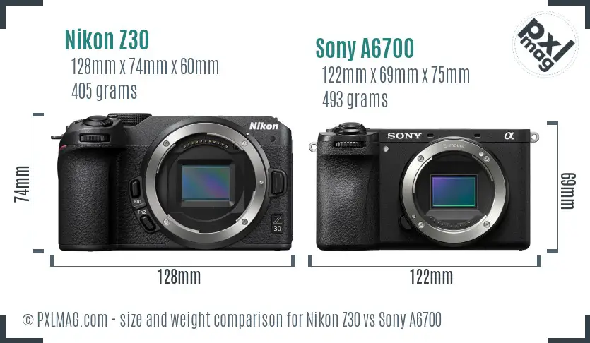 Nikon Z30 vs Sony A6700 size comparison Nikon Z30 vs Sony A6700 size comparison
