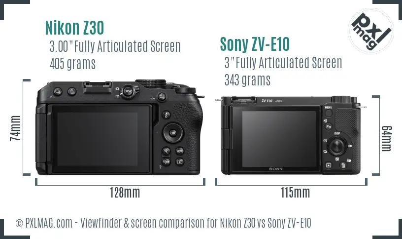 Nikon Z30 vs Sony ZV-E10 Screen and Viewfinder comparison