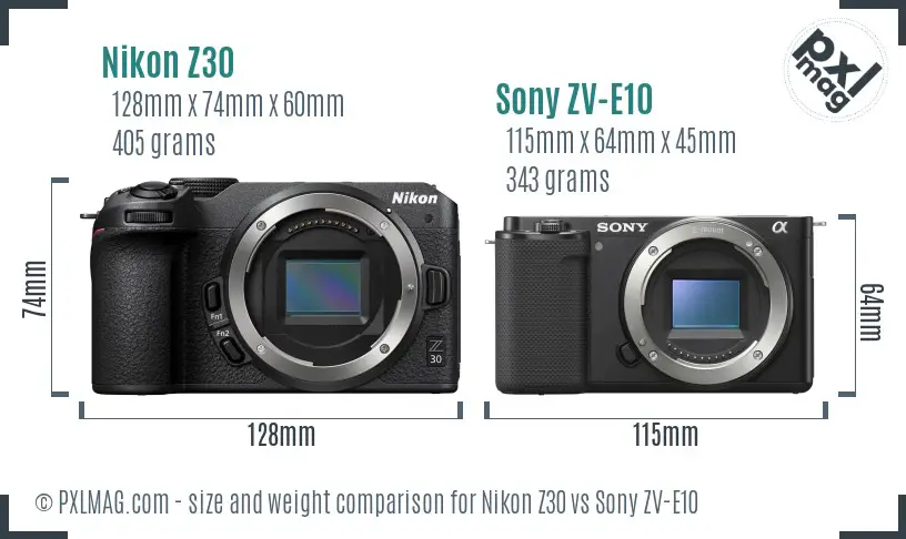 Nikon Z30 vs Sony ZV-E10 size comparison