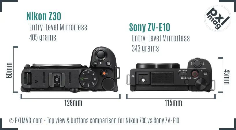 Nikon Z30 vs Sony ZV-E10 top view buttons comparison