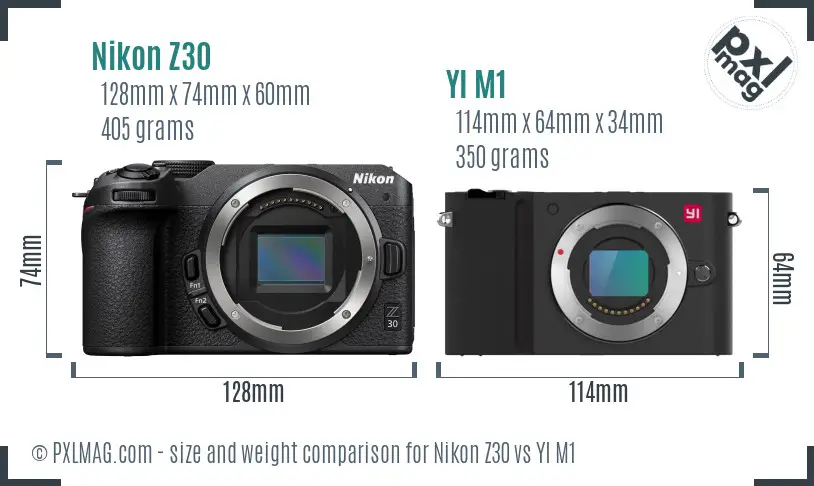 Nikon Z30 vs YI M1 size comparison