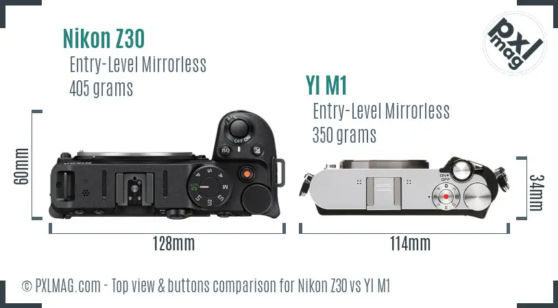 Nikon Z30 vs YI M1 top view buttons comparison