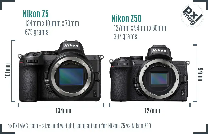 Nikon Z5 vs Nikon Z50 size comparison