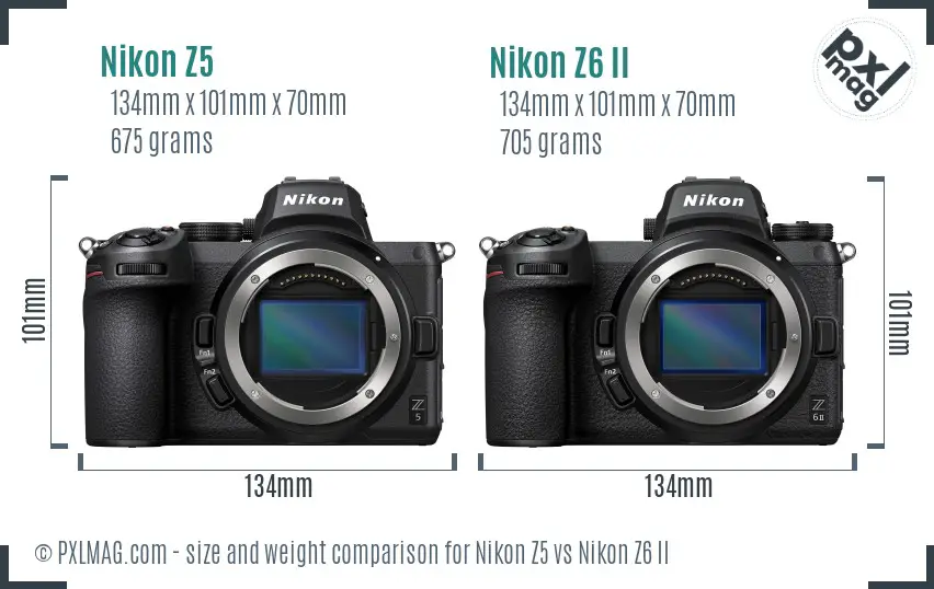 Nikon Z5 vs Nikon Z6 II size comparison