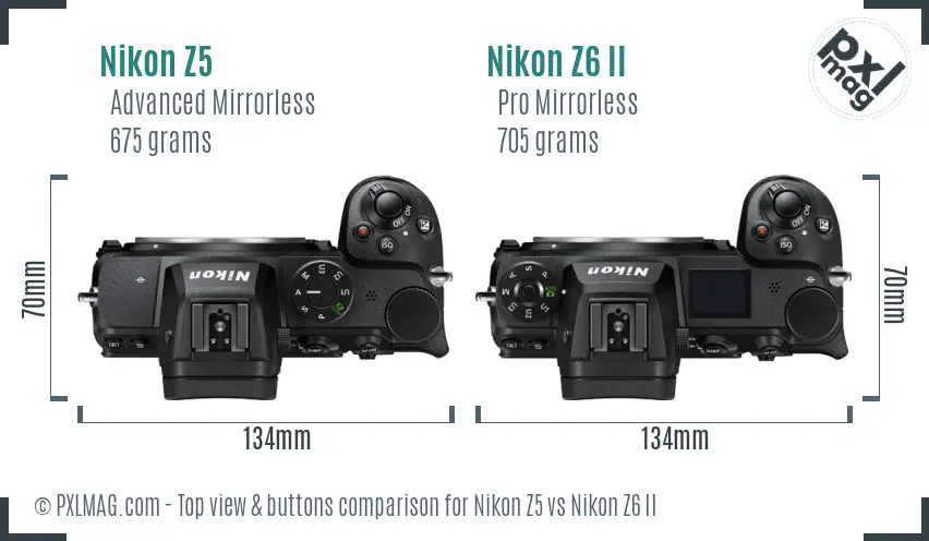 Nikon Z5 vs Nikon Z6 II top view buttons comparison