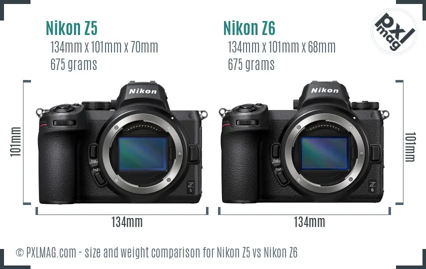 Nikon Z5 vs Nikon Z6 size comparison