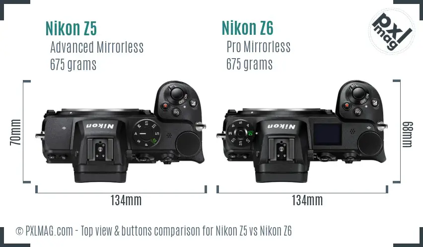 Nikon Z5 vs Nikon Z6 top view buttons comparison