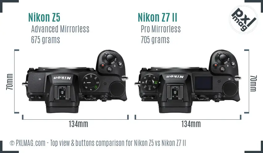 Nikon Z5 vs Nikon Z7 II top view buttons comparison