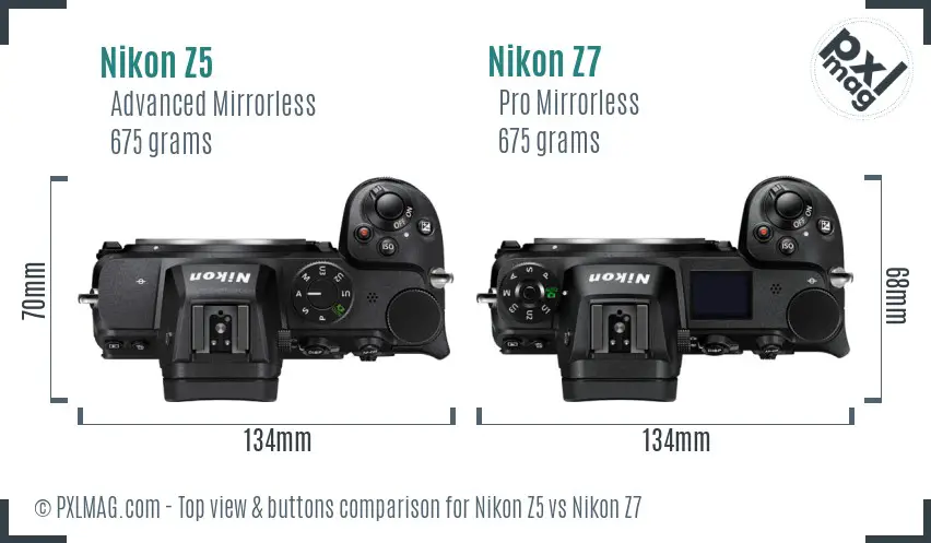 Nikon Z5 vs Nikon Z7 top view buttons comparison