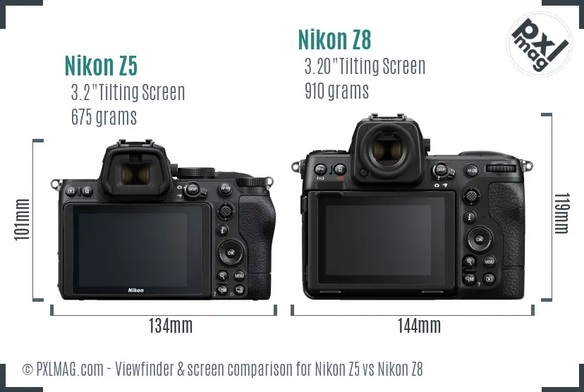 Nikon Z5 vs Nikon Z8 Screen and Viewfinder comparison