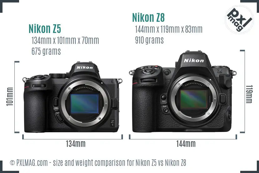 Nikon Z5 vs Nikon Z8 size comparison