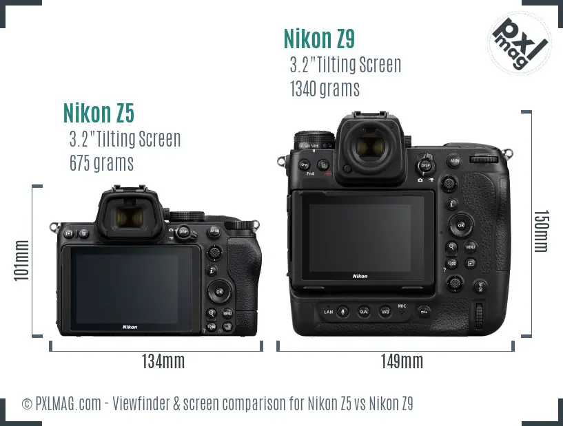 Nikon Z5 vs Nikon Z9 Screen and Viewfinder comparison