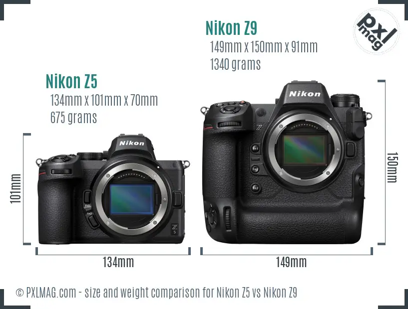 Nikon Z5 vs Nikon Z9 size comparison