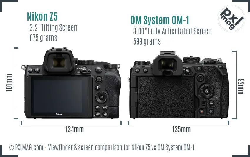 Nikon Z5 vs OM System OM-1 Screen and Viewfinder comparison