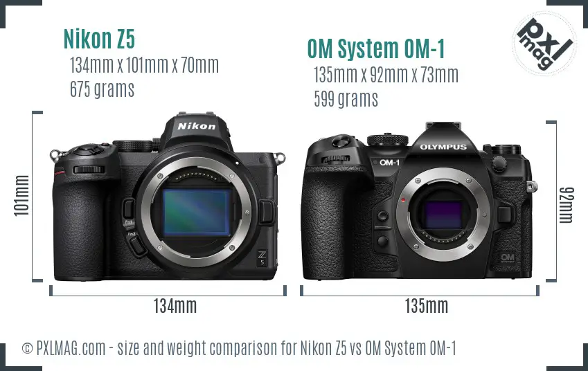 Nikon Z5 vs OM System OM-1 size comparison